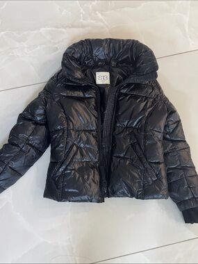Kids S13 Black Quilted Puffer Coat with High Collar